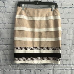 White House, black market  Elegant‎ Tan and White Striped Skirt Woman’s Size 8